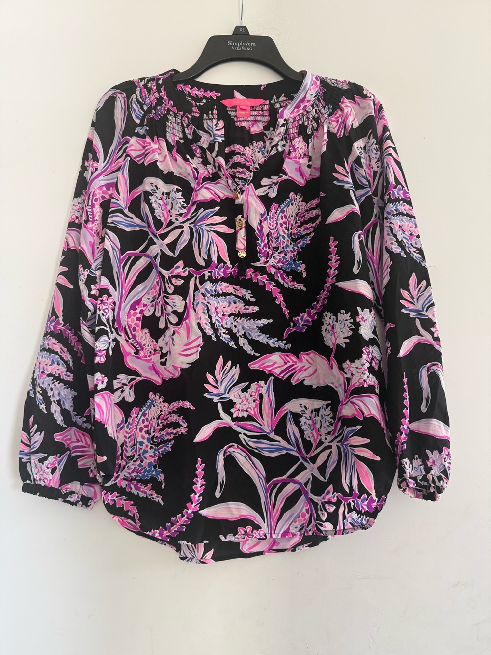 Lilly Pulitzer Botanical Print Silk Blouse Size XS Relaxed Fit